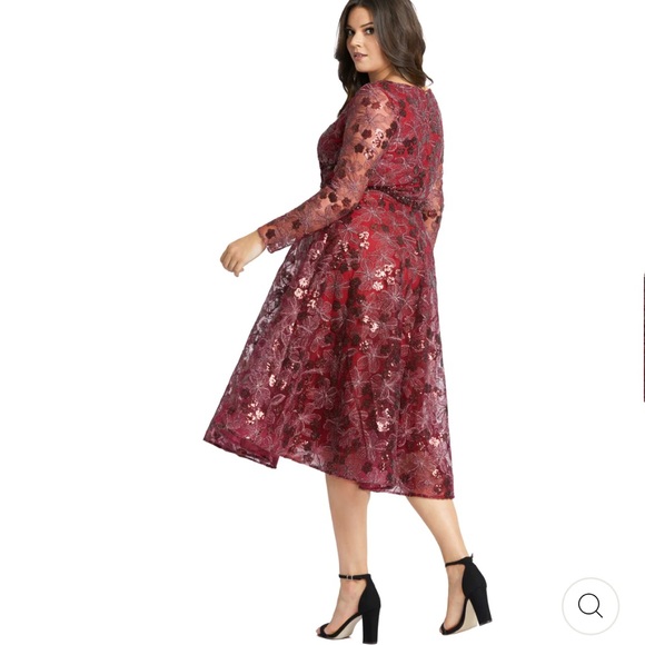 MAC DUGGAL Embellished Illusion Long Sleeve Fit & Flare Dress. - Picture 5 of 16